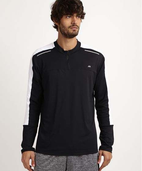 Camiseta-Masculina-Esporte-Ace-com-Refletivo-e-Meio-Ziper-Manga-Longa-e-Gola-Careca--Preta-9958502-Preto_1