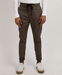 Calca-Masculina-de-Sarja-Jogger-Skinny-com-Bolsos-Bege-Escuro-9945698-Bege_Escuro_1