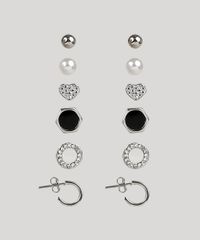 Kit-de-6-Brincos-Femininos-Folheados-Prateado-9943710-Prateado_1