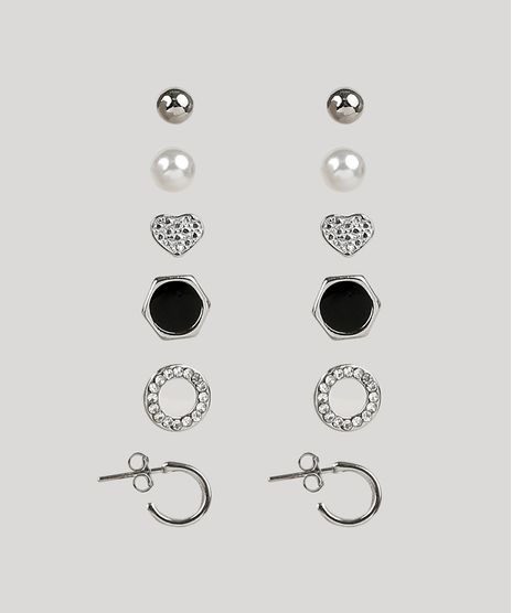 Kit-de-6-Brincos-Femininos-Folheados-Prateado-9943710-Prateado_1