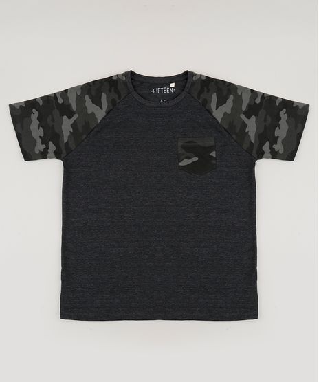Camiseta-Juvenil-com-Bolso-Estampado-Camuflado-Manga-Curta-Raglan-Gola-Careca-Cinza-Mescla-Escuro-9945154-Cinza_Mescla_Escuro_1