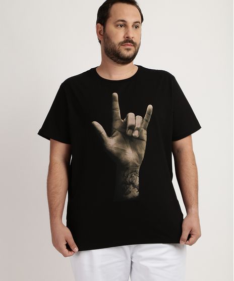 Camiseta--Masculina-Plus-Size-Mao-de-Rock-Manga-Curta-Gola-Careca-Preta-9958548-Preto_1