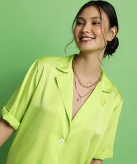 Camisa-Feminina-Alfaiataria-Alongada-Manga-Curta-Gola-Esporte-Verde-9959961-Verde_4