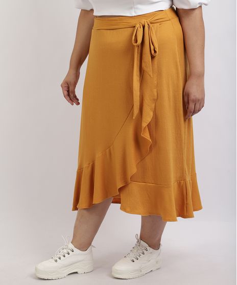 Saia-Feminina-Mindset-Plus-Size-Midi-com-Transpasse-e-Babado-Amarela-9959946-Amarelo_1