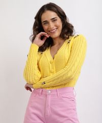 Cardigan-Feminino-Mindset-com-Bordado-de-Flores-Decote-V-e-Botoes-Amarelo-9960566-Amarelo_1