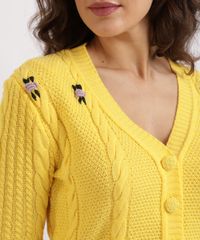 Cardigan-Feminino-Mindset-com-Bordado-de-Flores-Decote-V-e-Botoes-Amarelo-9960566-Amarelo_4