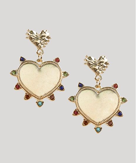 Brinco-Feminino-Coracao-com-Strass-Colorido-Dourado-9959898-Dourado_1