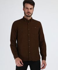 Camisa-Masculina-Tradicional-com-Bolso-Manga-Longa--Marrom-9813188-Marrom_1