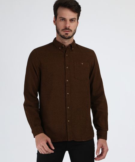 Camisa-Masculina-Tradicional-com-Bolso-Manga-Longa--Marrom-9813188-Marrom_1