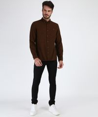 Camisa-Masculina-Tradicional-com-Bolso-Manga-Longa--Marrom-9813188-Marrom_3
