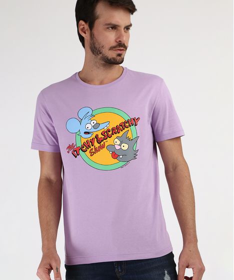 Camiseta Oxer Básica Mescla Raglan Masculina Camiseta Masculina Comixao E Cocadinha Os Simpsons Manga Curta Gola Careca Roxa Cea