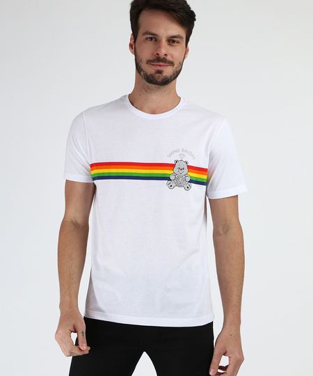 Camiseta-Masculina-Estampada-de-Listras-Ursinhos-Carinhosos-Manga-Curta-Gola-Careca-Branca-9956940-Branco_1