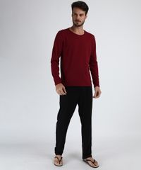 Pijama-Masculino-Camiseta-Manga-Longa-Gola-Careca-Vinho-9958036-Vinho_1