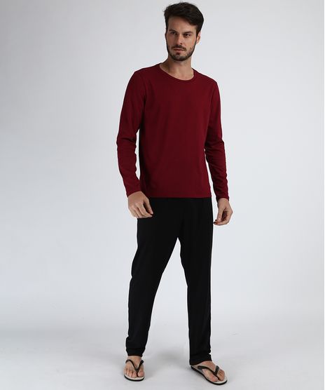 Pijama-Masculino-Camiseta-Manga-Longa-Gola-Careca-Vinho-9958036-Vinho_1