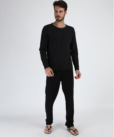 Pijama-Masculino-Camiseta-Estampa-Listrada-Manga-Longa-Gola-Careca-Preto-9958039-Preto_1