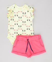 Conjunto-de-Body-Estampado-de-Coelhinhos-Amarelo---Short-em-Moletom-Rosa-Escuro-8688947-Rosa_Escuro_1