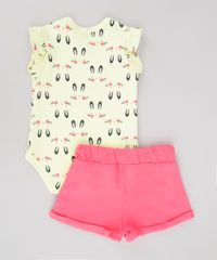 Conjunto-de-Body-Estampado-de-Coelhinhos-Amarelo---Short-em-Moletom-Rosa-Escuro-8688947-Rosa_Escuro_2