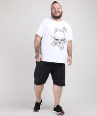 Camiseta-Masculina-Plus-Size-Caveira-com-Rosas-Manga-Curta-Gola-Careca-Branca-9951580-Branco_3