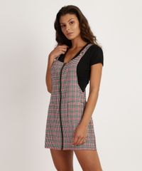 Salopete-Feminina-Estampado-de-Xadrez-com-Ziper-e-Bolsos-Preta-9816995-Preto_1