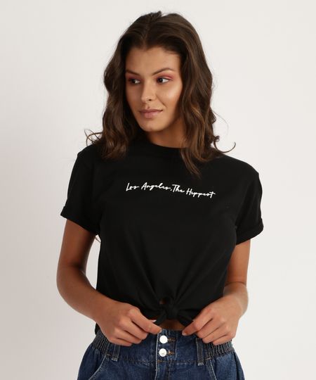Blusa-Feminina--Los-Angeles--com-No-Manga-Curta-Preta-9886196-Preto_1