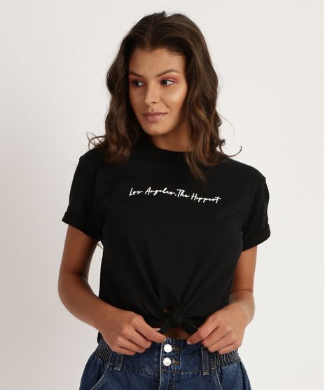 Blusa-Feminina--Los-Angeles--com-No-Manga-Curta-Preta-9886196-Preto_1