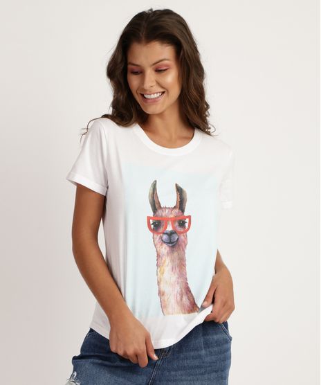 Blusa-Feminina--Lhama--Manga-Curta-Decote-Redondo-Off-White-9942669-Off_White_1