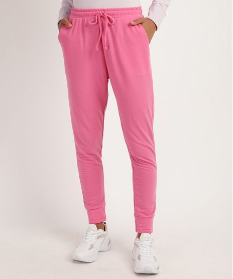 Calca-Feminina-em-Moletom-com-Cordao-e-Bolsos-Cintura-Media-Rosa-9951737-Rosa_1