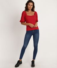 Blusa-Feminina-Estampada-de-Poa-Manga-3-4-Decote-Reto-Vermelha-9952218-Vermelho_3
