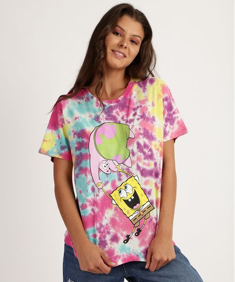 Blusa-Feminina-Bob-Esponja-Estampado-de-Tie-Dye-Manga-Curta-Decote-Redondo-Multicor-9953774-Multicor_1