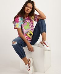 Blusa-Feminina-Bob-Esponja-Estampado-de-Tie-Dye-Manga-Curta-Decote-Redondo-Multicor-9953774-Multicor_6