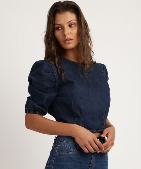 Blusa-Jeans-Feminina-Cropped-Mangas-Bufantes-Decote-Redondo-Azul-Escuro-9955021-Azul_Escuro_1