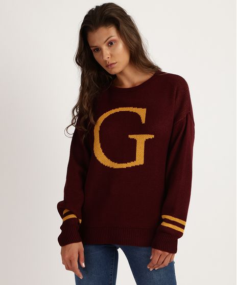 Sueter-de-Trico-Feminino-Harry-Potter-Grifinoria-Decote-Redondo-Vinho-9955599-Vinho_1