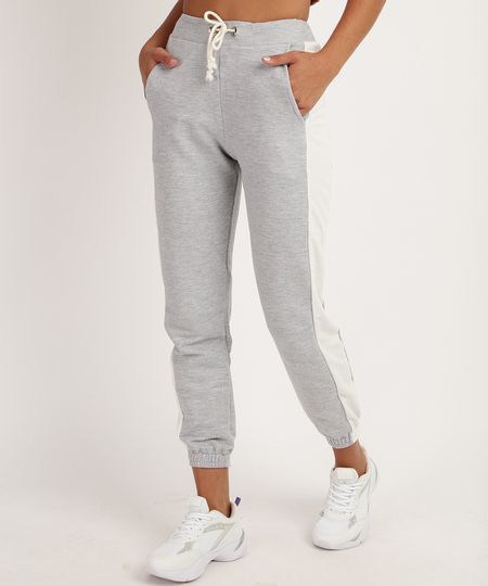 Calca-de-Moletom-Feminina-Reta-Cintura-Alta-com-Cadarco-e-Bolsos-Cinza-Mescla-9956350-Cinza_Mescla_1