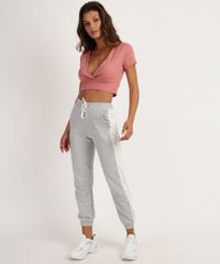 Calca-de-Moletom-Feminina-Reta-Cintura-Alta-com-Cadarco-e-Bolsos-Cinza-Mescla-9956350-Cinza_Mescla_3