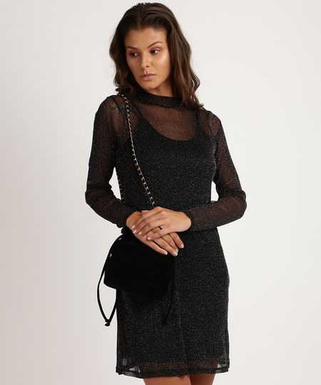 Vestido-de-Tule-Feminino-Curto-com-Brilho-Manga-Longa-Gola-Alta-Preto-9945932-Preto_1 Vestido-de-Tule-Feminino-Curto-com-Brilho-Manga-Longa-Gola-Alta-Preto-9945932-Preto_1