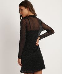 Vestido-de-Tule-Feminino-Curto-com-Brilho-Manga-Longa-Gola-Alta-Preto-9945932-Preto_2