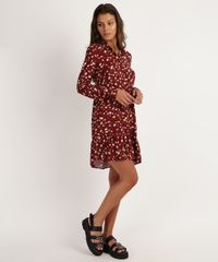 Vestido-Feminino--Curto-Estampado-Floral-Manga-Longa-com-Babados-Vermelho-Escuro-9948486-Vermelho_Escuro_3