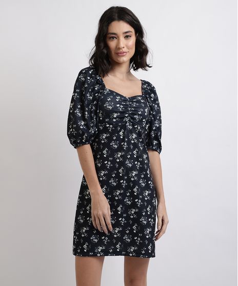 Vestido-Feminino-Curto-Floral-Manga-Bufante-7-8-Decote-Reto-Azul-Marinho-9947594-Azul_Marinho_1