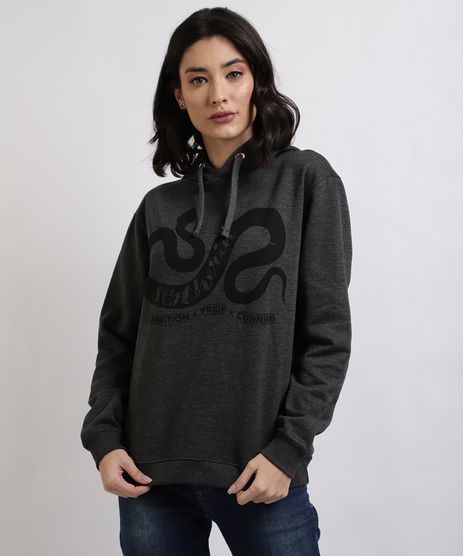 Blusao-de-Moletom-Felpado-Feminino-Harry-Potter-Sonserina-Flocado-com-Capuz-Cinza-Mescla-Escuro-9955668-Cinza_Mescla_Escuro_1