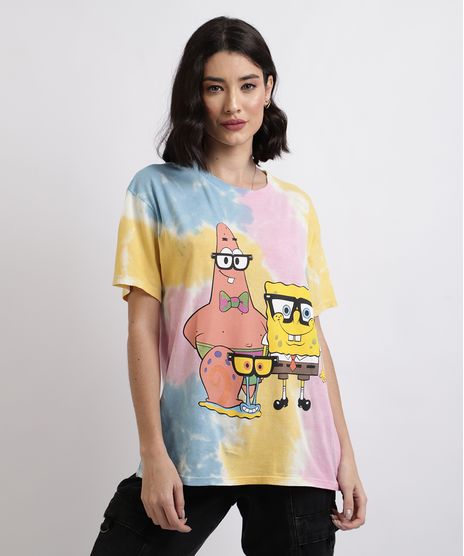 Blusa-Feminina-Bob-Esponja-Estampada-Tie-Dye-Manga-Curta-Decote-Redondo-Multicor-9953770-Multicor_1