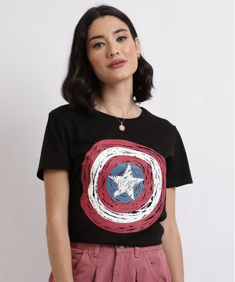 Blusa-Feminina-Capitao-America-Manga-Curta-Decote-Redondo-Preto-9705929-Preto_1