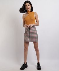 Saia-Feminina-Curta-Estampada-Xadrez-com-Ziper-de-Argola-Multicor-9816993-Multicor_3