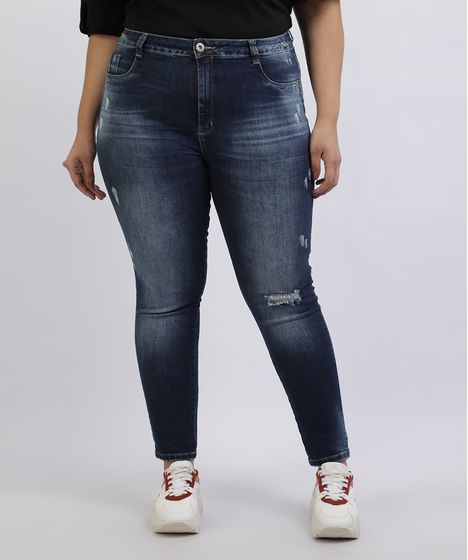 calça jeans destroyed plus size