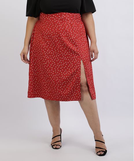 Saia-Feminina-Plus-Size-Midi-Estampada-Floral-com-Fenda-Vermelha-9957742-Vermelho_1