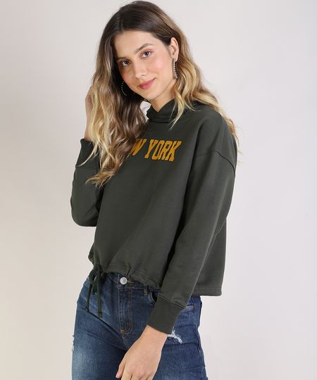 Blusao-de-Moletom-Feminino--New-York--com-Capuz-Verde-Escuro-9952272-Verde_Escuro_1