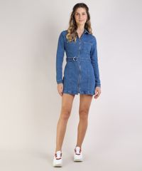 Vestido-Jeans-Feminino-Curto-com-Bolsos-e-Cinto-Manga-Longa-Azul-Medio-9953043-Azul_Medio_3
