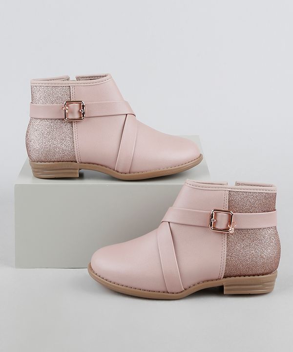 Bota Infantil Molekinha Cano Curto com Glitter Rosa Claro 31