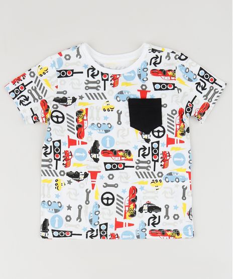 Camiseta-Infantil-Carros-Estampada-com-Bolso-Manga-Curta-Gola-Careca-Branca-9954134-Branco_1