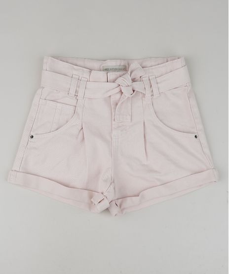 Short-de-Sarja-Juvenil-Clochard-Cintura-Alta-com-Faixa-para-Amarrar--Rosa-9957958-Rosa_1