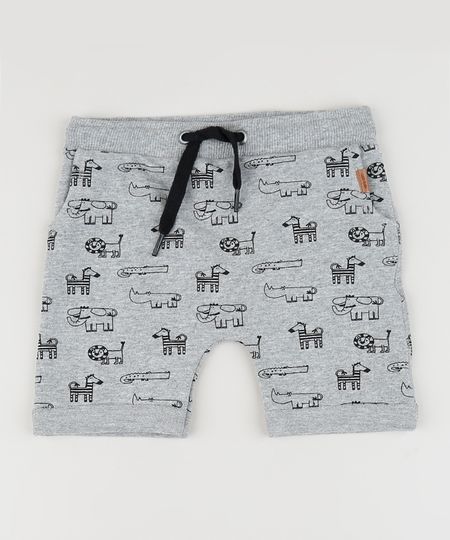 Bermuda-de-Moletom-Infantil-Estampada-de-Bichos-Cinza-Mescla-9952244-Cinza_Mescla_1